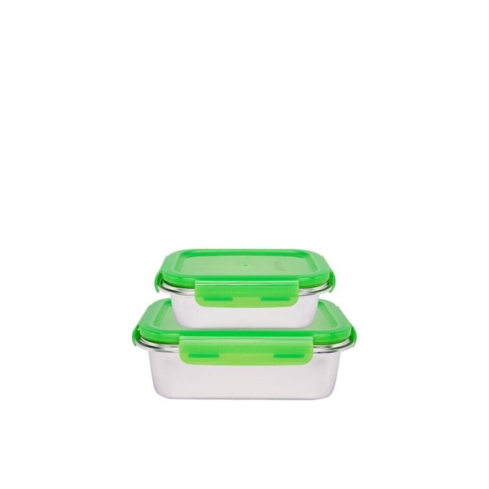 2pc stainless steel storage set with lid green 240814030503