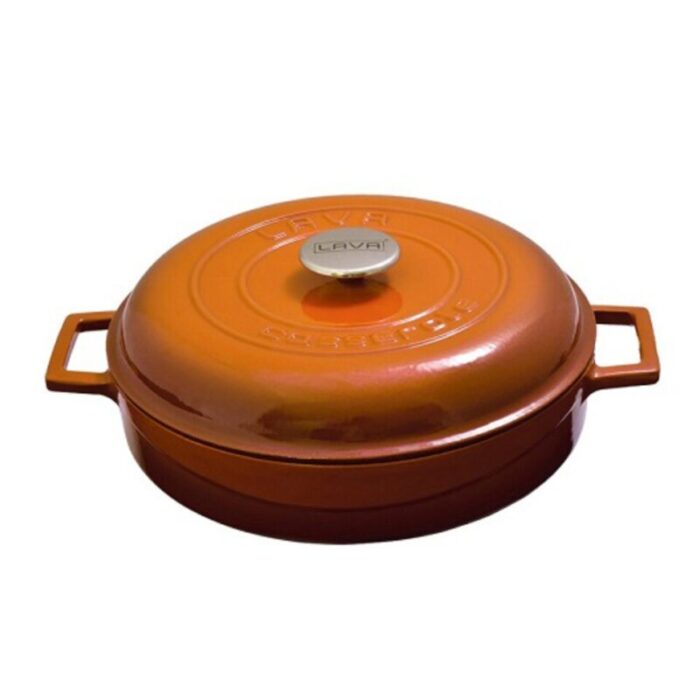 cast iron multi purpose casseroles with dome lid 28cm orange 240924125451