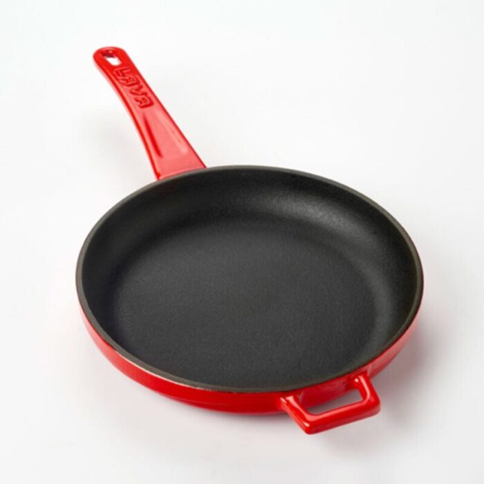 cast iron round fry pan with metal handle red 240924125425