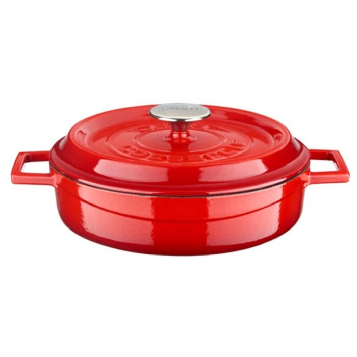 cast iron round low casserole red trendy 240924125406