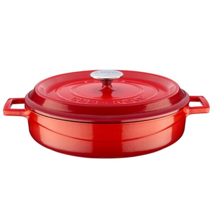 cast iron round low casserole red trendy 240924125423