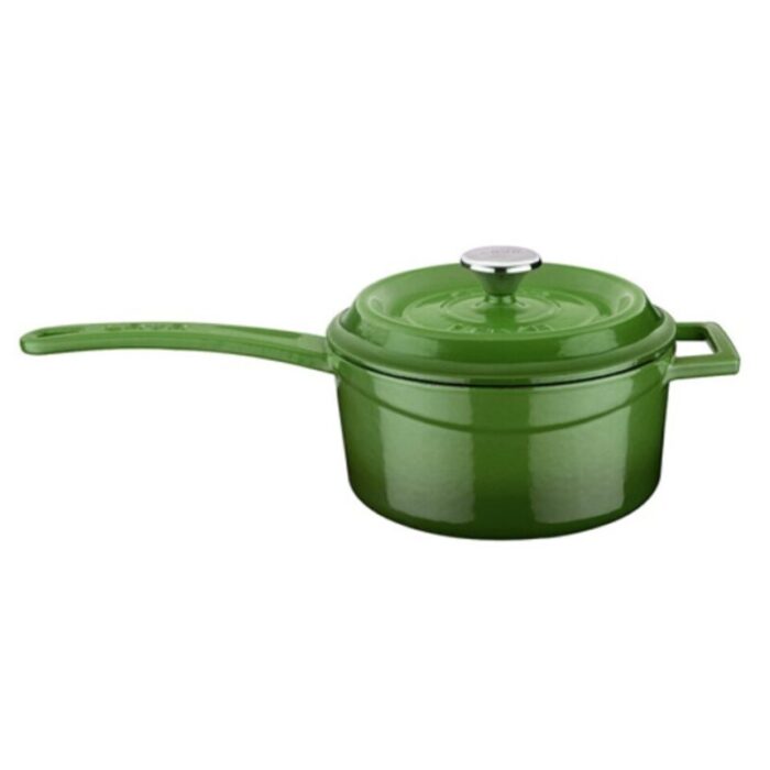 cast iron sauce pan with metal handle green 240924125447