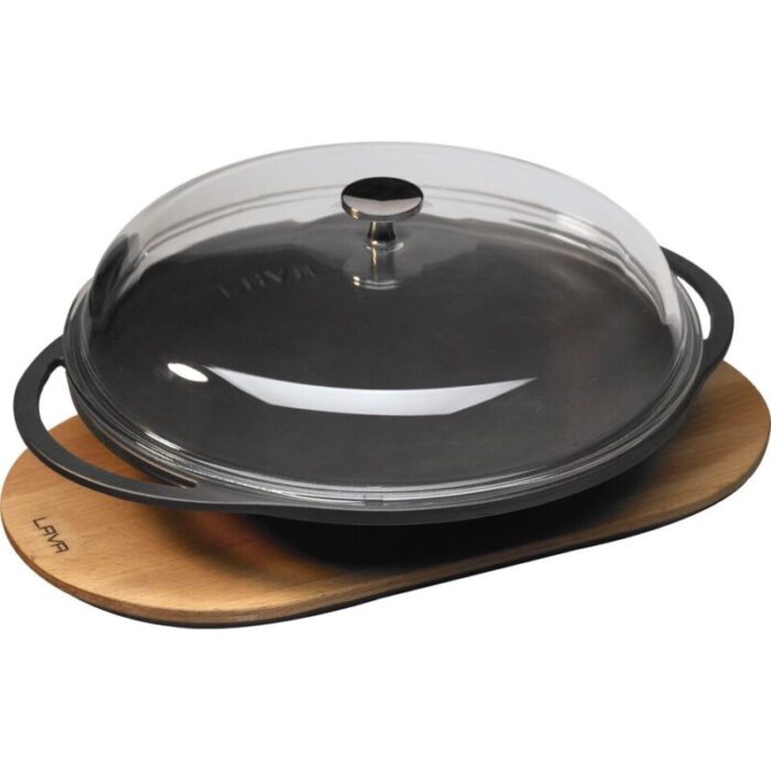 cast iron turkish wok with glass lid metal hdle wooden platter 28cm 122l black eco121lv eco sk 28 t7 k3 blk 240924125427