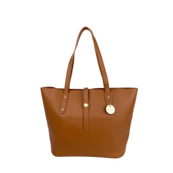 melco grainy tote bag with belt snap tan 240426092506