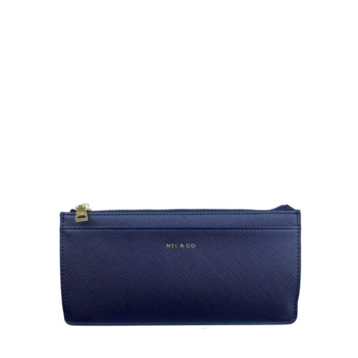 melco saffiano effect slim long wallet navy 240426092449