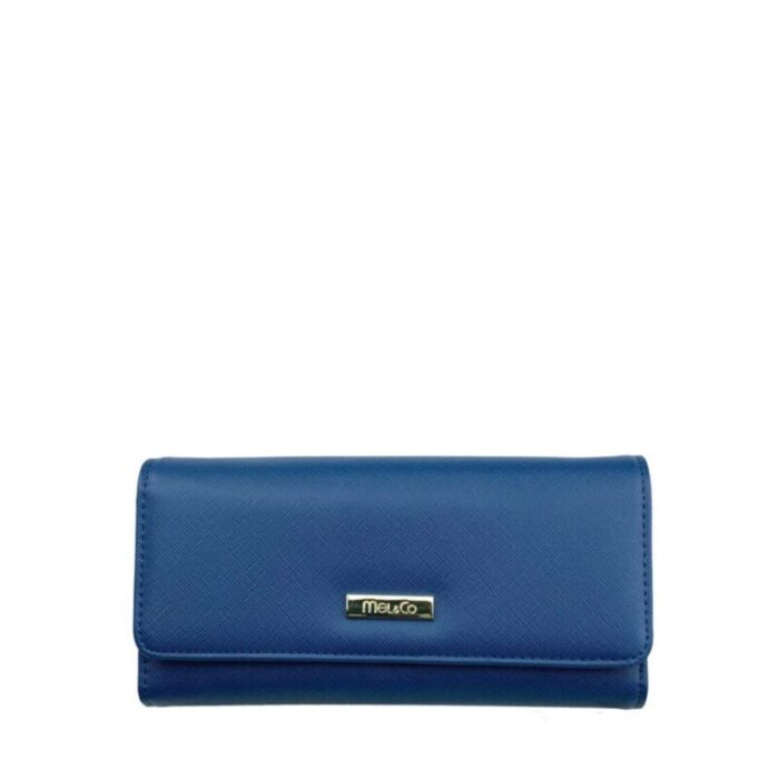 melco saffiano leatherette tri fold long wallet blue 240426092450