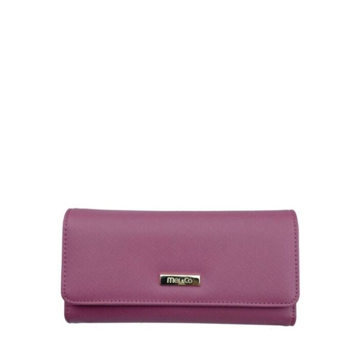 melco saffiano leatherette tri fold long wallet rose 240426092450