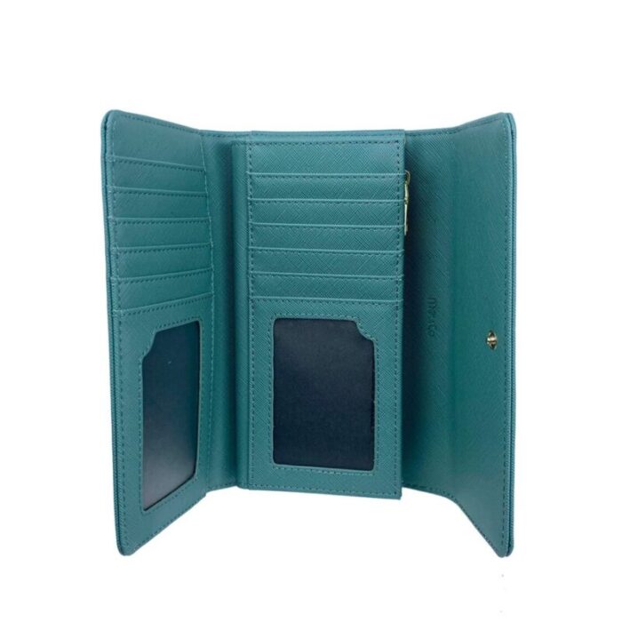 melco saffiano leatherette tri fold long wallet sea green 240426092451 3