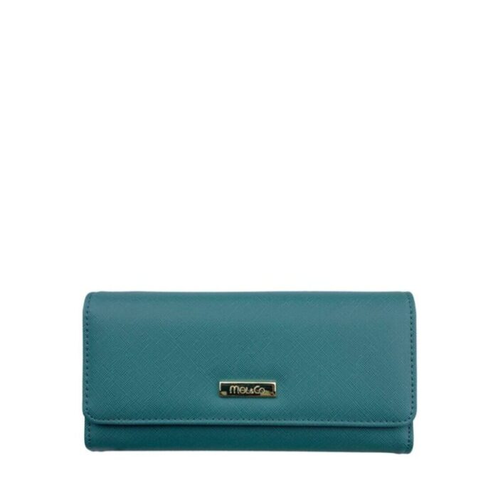 melco saffiano leatherette tri fold long wallet sea green 240426092451