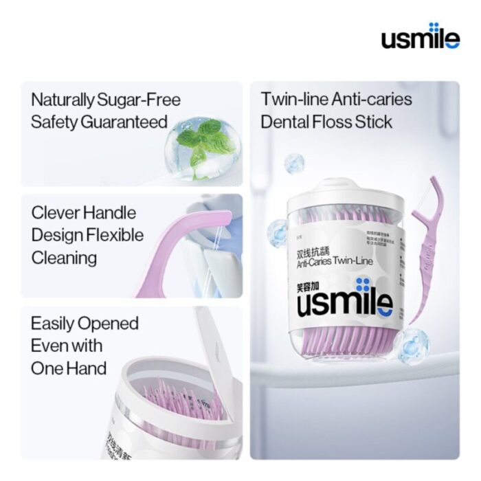 usmile twin line anti caries dental floss 50pcs lemon mint 240613054920 4